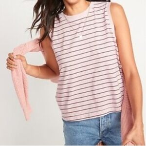 Old Navy Loose Fit Sleeveless Crew-Neck Tee Pink Stripe